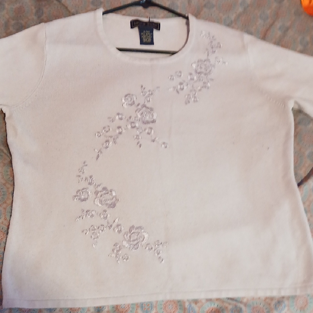 Cream Floral Embroidered Sweater